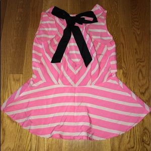 Striped pink and tan peplum top with bow